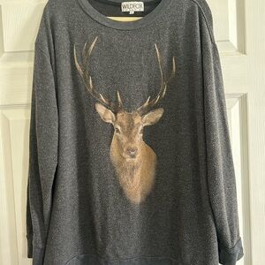 Wildfox Charcoal Deer Graphic Crewneck Sweater